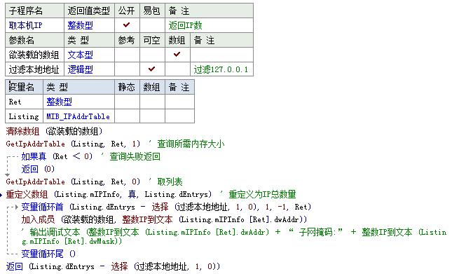 易语言API取本机ip地址源码